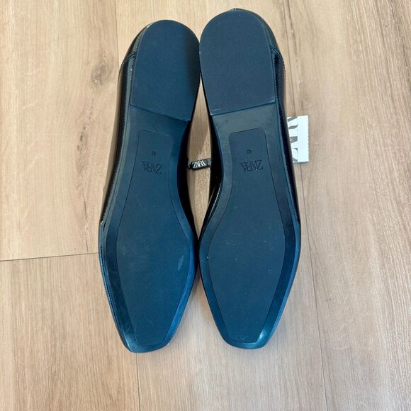 Zara Patent Effect Loafer Flats NWT Black Minimalist - Women's 11 (EU 42) - Picture 5 of 6
